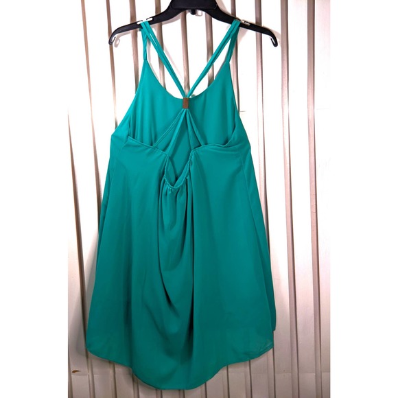 SuNianJinYi Halter Top Dress Aqua Blue Open Back Drop-Tail  Layered Fabric Large - Picture 11 of 12